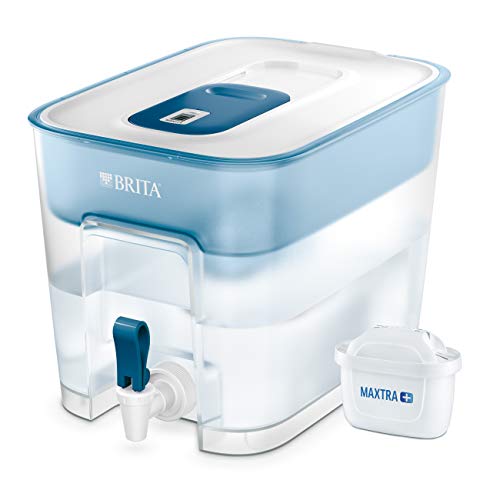 BRITA Wasserfilter-Station Flow inkl. 1 MAXTRA+ Filterkartusche – XXL Tischwasserfilter mit Zapfhahn reduziert Kalk, Chlor und leitungsbedingt vorkommende Metalle wie Kupfer & Blei im Leitungswasser